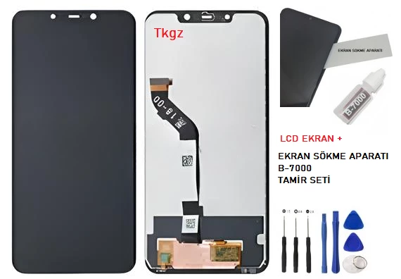 Tkgz - Xiaomi POCO F1 Uyumlu Lcd Ekran Dokunmatik Orijinal + B-7000 + TAMİR SETİ