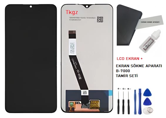 Tkgz - Xiaomi Redmi 9 Uyumlu Lcd Ekran Dokunmatik Orijinal + B-7000 + TAMİR SETİ
