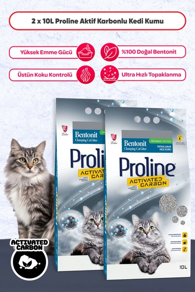 Proline Aktif Karbonlu Topaklanan Kedi Kumu 10 Lt X 2 Adet