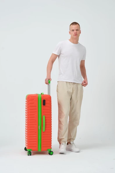 Keo-Plus Turuncu-Yeşil Büyük Boy Silikon PP Kırılmaz Valiz - 3