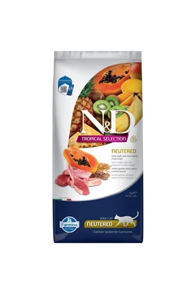Nd tropical selection kısır kedi 10kg kuzu etli tropikal meyveli kısırlaştırılmış kedi maması