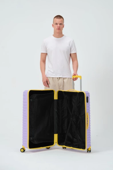 Keo-Plus Lila-Sarı Büyük Boy Silikon Kırılmaz PP Valiz - Resim 10