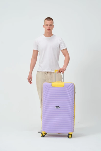 Keo-Plus Lila-Sarı Büyük Boy Silikon Kırılmaz PP Valiz - Resim 6