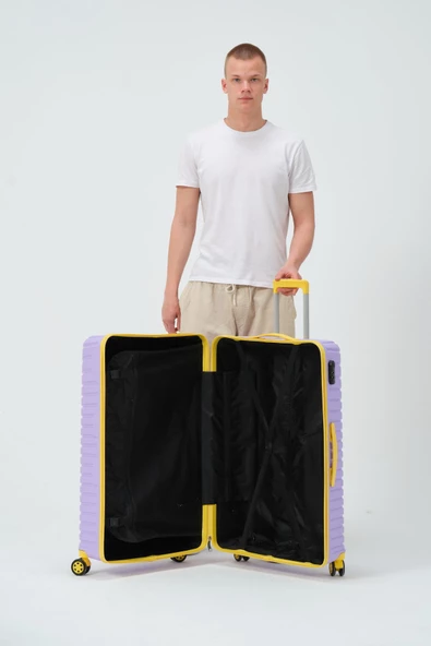 Keo-Plus Lila-Sarı Büyük Boy Silikon Kırılmaz PP Valiz - Resim 9