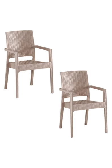 Rattan Koltuk Bej- Plastik Bahçe Sandalyesi 2 Adet
