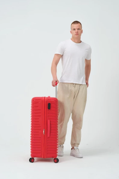 Keo-Plus Kırmızı Büyük Boy Silikon Kırılmaz PP Valiz - Resim 2