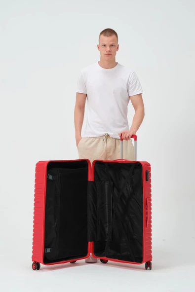 Keo-Plus Kırmızı Büyük Boy Silikon Kırılmaz PP Valiz - Resim 11