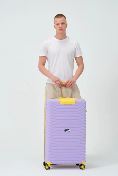Keo-Plus Lila-Sarı Büyük Boy Silikon Kırılmaz PP Valiz - Resim 5