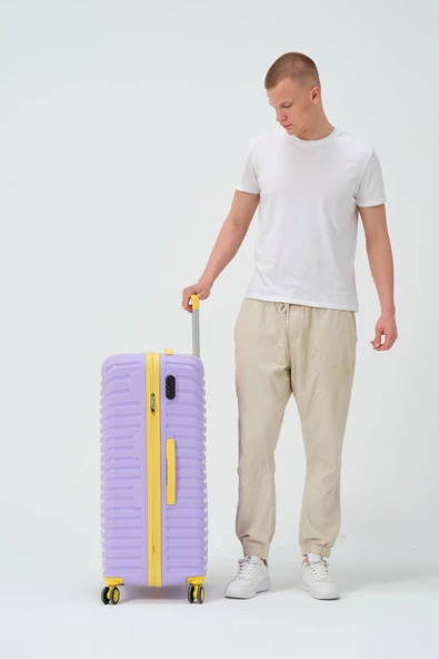 Keo-Plus Lila-Sarı Büyük Boy Silikon Kırılmaz PP Valiz - Resim 3