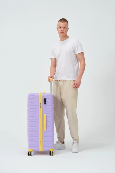 Keo-Plus Lila-Sarı Büyük Boy Silikon Kırılmaz PP Valiz - Resim 4