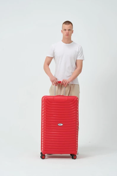 Keo-Plus Kırmızı Büyük Boy Silikon Kırılmaz PP Valiz - Resim 6