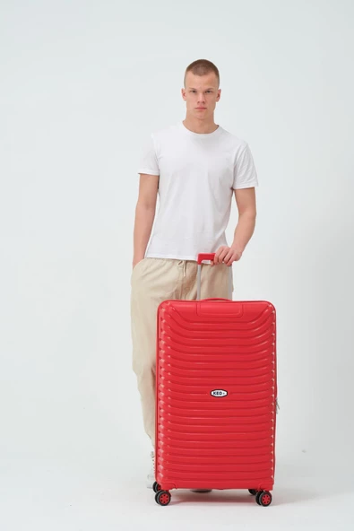 Keo-Plus Kırmızı Büyük Boy Silikon Kırılmaz PP Valiz - Resim 10