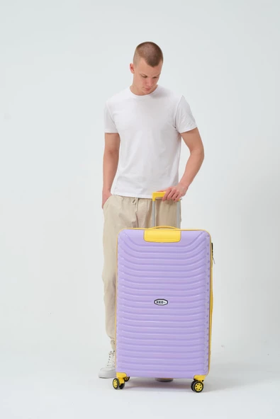 Keo-Plus Lila-Sarı Büyük Boy Silikon Kırılmaz PP Valiz - Resim 7