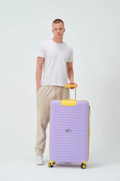 Keo-Plus Lila-Sarı Büyük Boy Silikon Kırılmaz PP Valiz - Resim 8