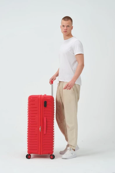 Keo-Plus Kırmızı Büyük Boy Silikon Kırılmaz PP Valiz - Resim 5