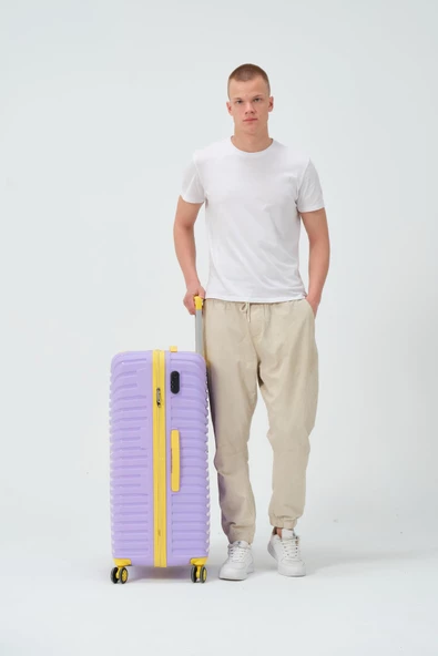 Keo-Plus Lila-Sarı Büyük Boy Silikon Kırılmaz PP Valiz - Resim 2