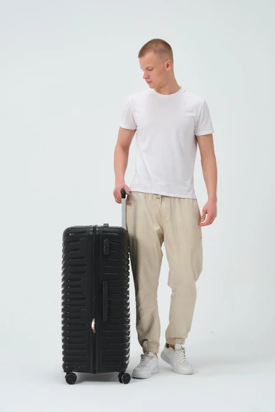 Keo-Plus Siyah Büyük Boy Silikon Kırılmaz PP Valiz - Resim 3