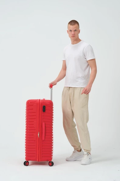 Keo-Plus Kırmızı Büyük Boy Silikon Kırılmaz PP Valiz - Resim 4