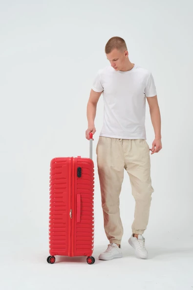 Keo-Plus Kırmızı Büyük Boy Silikon Kırılmaz PP Valiz - Resim 3