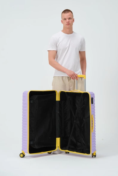 Keo-Plus Lila-Sarı Büyük Boy Silikon Kırılmaz PP Valiz - Resim 12