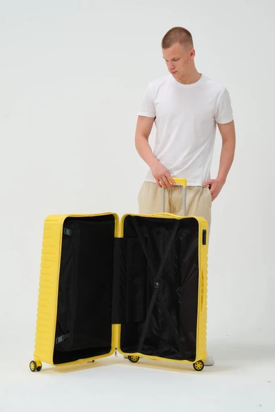 Keo-Plus Sarı Büyük Boy Silikon Kırılmaz PP Valiz - Resim 11