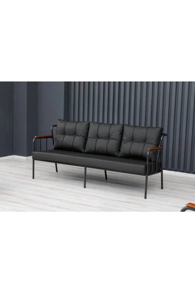 Aryans Home Mobilya Dekorasyon Ofis Büro Deri Koltuğu Ofis Bekleme Koltuğu Siyah Deri Metal Ofis Koltuğu ürün görseli 1