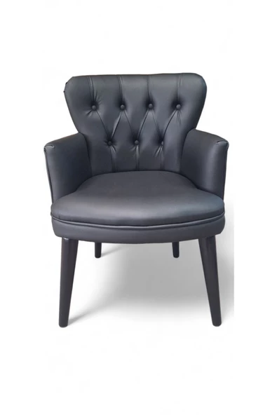 Aryans Home Mobilya Dekorasyon Siyah Deri Ahşap Ayaklı Kollu Ofis Koltuğu Büro Koltuk Ve Berjerleri - (1 Adet Tekli - Resim 2