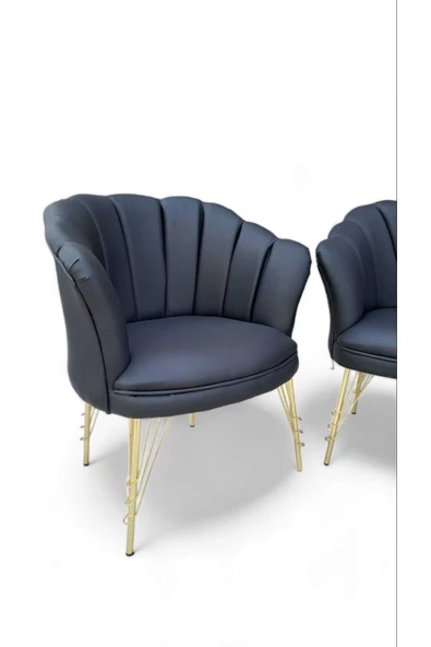 ARYANS HOME Siyah Deri Kollu Gold Metal Ayaklı Ofis Koltuk Takımı Büro Koltuk Ve Kanepeleri Çay Seti Koltuğu - 3