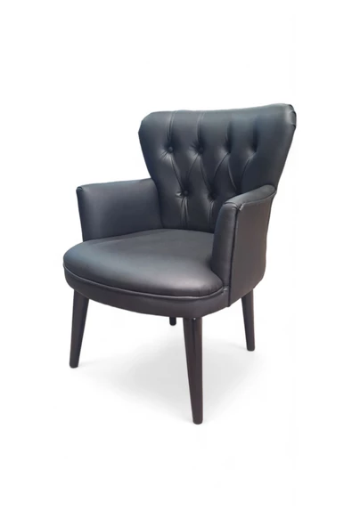 Aryans Home Mobilya Dekorasyon Siyah Deri Ahşap Ayaklı Kollu Ofis Koltuğu Büro Koltuk Ve Berjerleri - (1 Adet Tekli ürün görseli 1