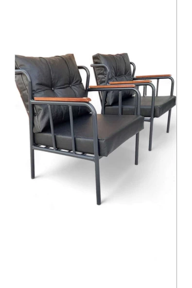 ARYANS HOME Siyah Deri Metal Ofis Koltuk Takımı Büro Koltuk Takımı Ve Kanepeleri Bekleme Koltukları- 2-1-1 - Resim 4