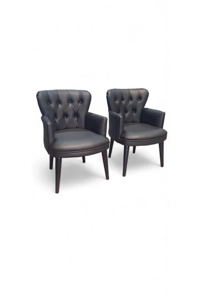 Aryans Home Mobilya Dekorasyon Ahşap Ayaklı Kollu Siyah Deri Ofis Koltuğu Büro Koltuğu Deri Ofis Bekleme Berjerleri (2 ADET TEKLİ) - Resim 3