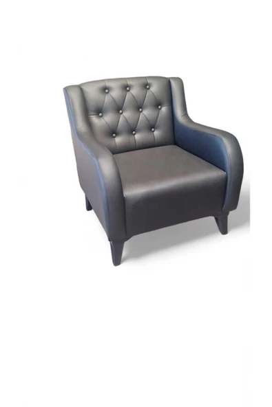 ARYANS HOME Aryans Siyah Deri Chester Ofis Koltuk Takımı Ofis Koltuğu Büro Koltuk Ve Kanepeleri - 2+1+1 - Resim 4