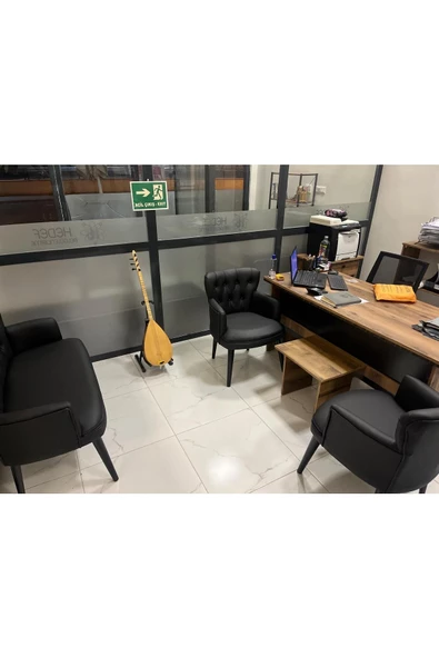 Aryans Home Mobilya Dekorasyon Ahşap Ayaklı Siyah Deri Ofis Koltuk Takımı Büro Koltuk Ve Kanepeleri Mobilyası(1 Ikili 4 Tekli ) - Resim 7