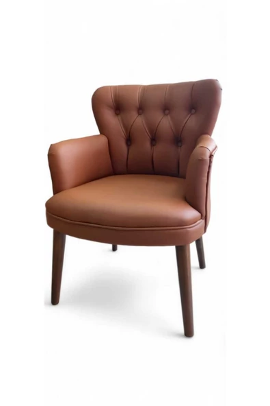 ARYANS HOME Ahşap Ayaklı Kollu Taba Deri Ofis Koltuğu Ofis Bekleme Koltuğu  Büro Koltuğu-Tekli Berjer - Resim 2