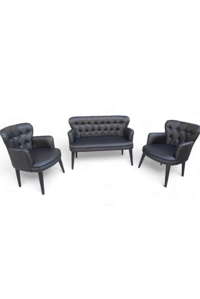 Aryans Home Mobilya Dekorasyon Siyah Deri Ahşap Ayaklı Ofis Koltuğu Ofis Takımı Büro Koltuk Ve Kanepeleri Deri Ofis Büro Mobilyası - 3