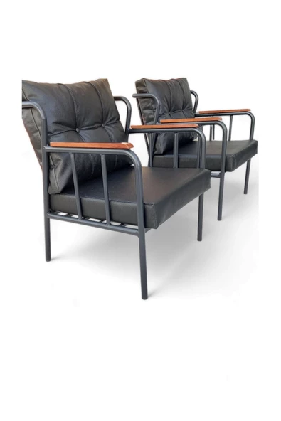 Aryans Home Mobilya Dekorasyon Ofis, Büro Deri Metal Koltukları - Deri Ofis Koltukları - (3 +3+1+1) - Resim 6