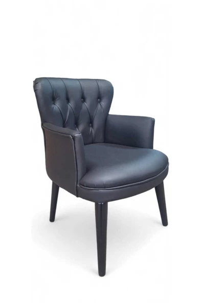 Aryans Home Mobilya Dekorasyon Ahşap Ayaklı Kollu Siyah Deri Ofis Koltuğu Büro Koltuğu Deri Ofis Berjeri (1 Adet Tekli) - 2