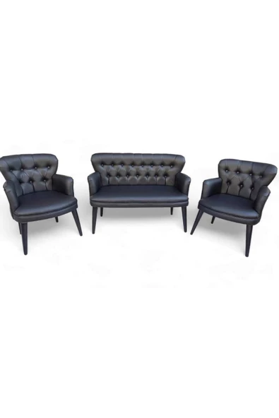 Aryans Home Mobilya Dekorasyon Siyah Deri Ahşap Ayaklı Ofis Koltuğu  Ofis Takımı Büro Koltuk Ve Kanepeleri Deri Ofis Büro Mobilyası - 2