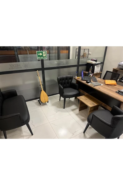 ARYANS HOME Siyah Deri Ahşap Ayaklı Ofis Koltuk Takımı Büro Koltuk Ve Kanepeleri Mobilyası(1 ikili 4 Tekli ) - 6