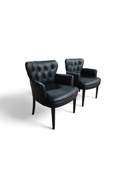 Aryans Home Mobilya Dekorasyon Ahşap Ayaklı Kollu Siyah Deri Ofis Koltuğu Büro Koltuğu Deri Ofis Bekleme Berjerleri (2 ADET TEKLİ) - Resim 4