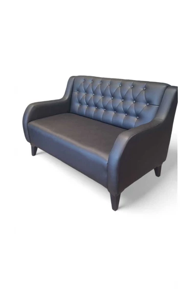 ARYANS HOME Aryans Siyah Deri Chester Ofis Koltuk Takımı Ofis Koltuğu Büro Koltuk Ve Kanepeleri - 2+1+1 - Resim 6