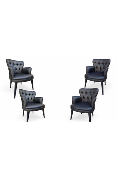 Aryans Home Mobilya Dekorasyon Ahşap Ayaklı Kollu Siyah Deri Ofis Koltuğu Büro Koltuğu Deri Ofis Bekleme Berjerleri(4 ADET TEKLİ) - 3