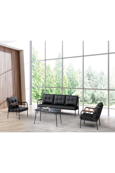 Aryans Home Mobilya Dekorasyon Ofis, Büro Deri Metal Koltukları - Deri Ofis Koltukları - (3 +3+1+1) - Resim 2