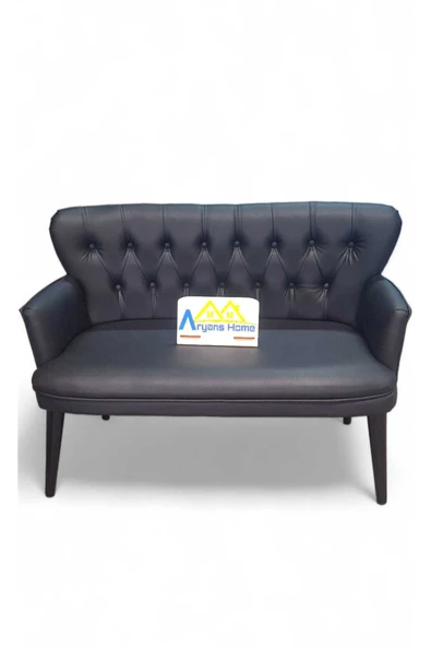 Aryans Home Mobilya Dekorasyon Ahşap Ayaklı Kollu Siyah Deri Ofis Koltuğu Büro Koltuğu Deri Ofis Bekleme Koltuğu (1 Adet ikili) - 2