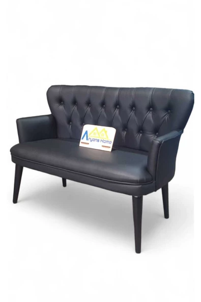 ARYANS HOME Siyah Deri Ahşap Ayaklı Ofis Koltuk Takımı Büro Koltuk Ve Kanepeleri Mobilyası(1 ikili 4 Tekli ) - 3