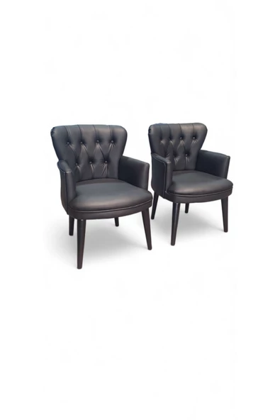 Aryans Home Mobilya Dekorasyon Ahşap Ayaklı Kollu Siyah Deri Ofis Koltuğu Büro Koltuğu Deri Ofis Bekleme Berjerleri(4 ADET TEKLİ) - 2