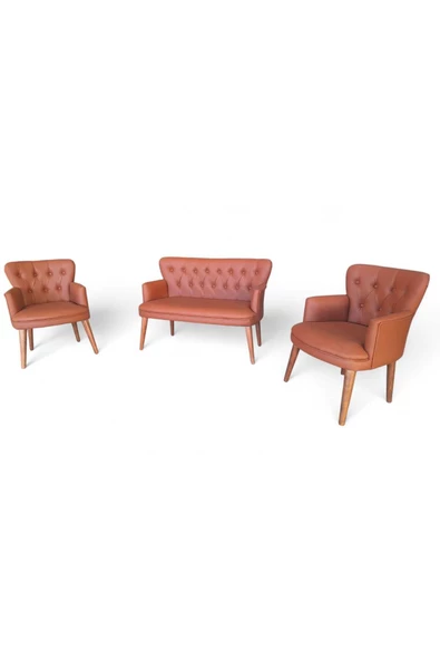 Aryans Home Mobilya Dekorasyon Taba Deri Ahşap Ayaklı Ofis Koltuk Takımı Büro Koltuk Ve Kanepeleri Deri Ofis Büro Mobilyası - 2