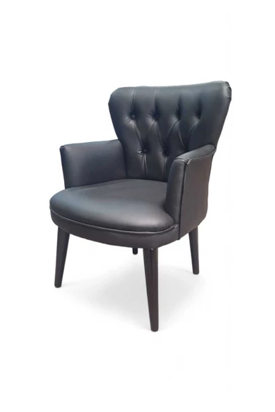 ARYANS HOME Ahşap Ayaklı Kollu Siyah Deri Ofis Koltuğu Büro Koltuğu Deri Ofis Bekleme Berjerleri (2 ADET TEKLİ) - 6