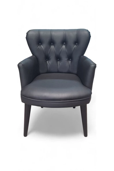 Aryans Home Mobilya Dekorasyon Siyah Deri Ahşap Ayaklı Kollu Ofis Koltuğu Büro Koltuk Ve Berjerleri - (1 Adet Tekli - Resim 4