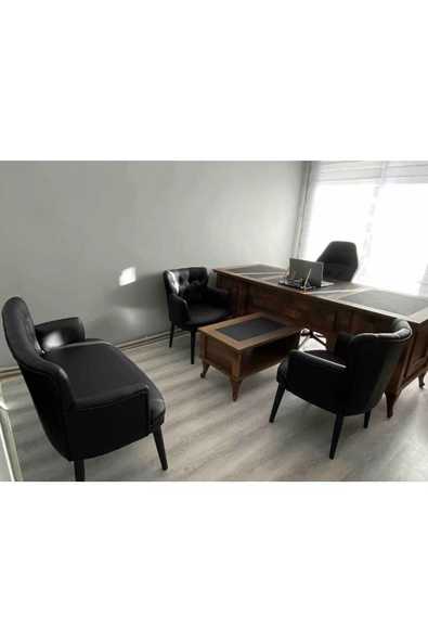 Aryans Home Mobilya Dekorasyon Siyah Deri Ahşap Ayaklı Ofis Koltuğu  Ofis Takımı Büro Koltuk Ve Kanepeleri Deri Ofis Büro Mobilyası - 7